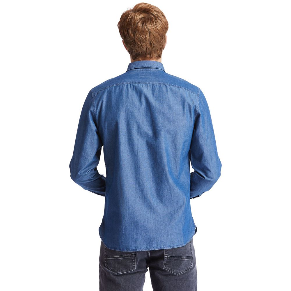 Camisa Timberland Hombre Mumford River Slim-Fit Chambray Azules - Chile ZJL-514629
